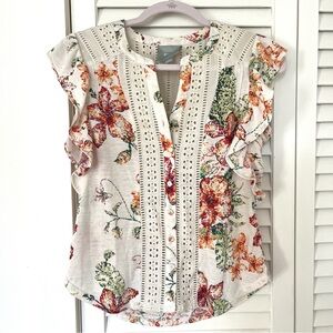 Maeve/ Anthropologie Multicolor Floral Lace Blouse